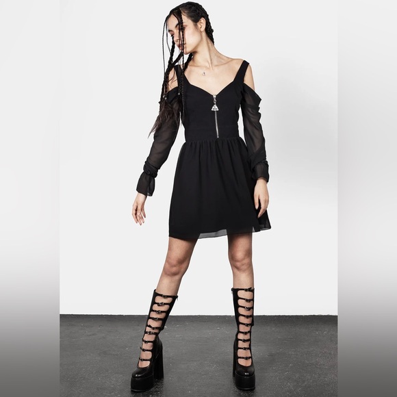 MSRP $68 NWT US 6 DISTURBIA Triquetra Zip Chiffon Mini Dress - Picture 3 of 8